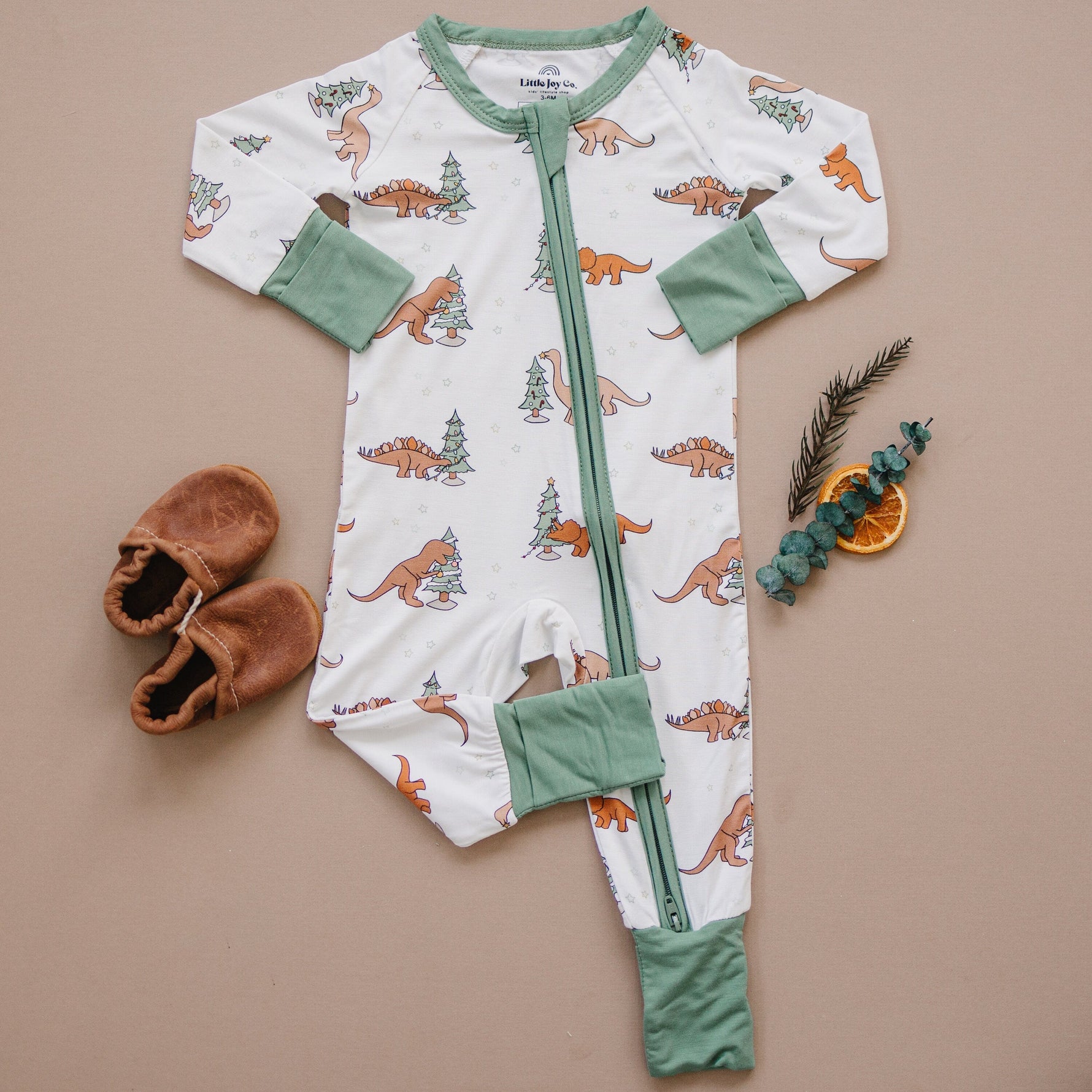 Little Joy Co. Christmas Tree - Rex Dino Bamboo Zippy Romper *Newborn left - 