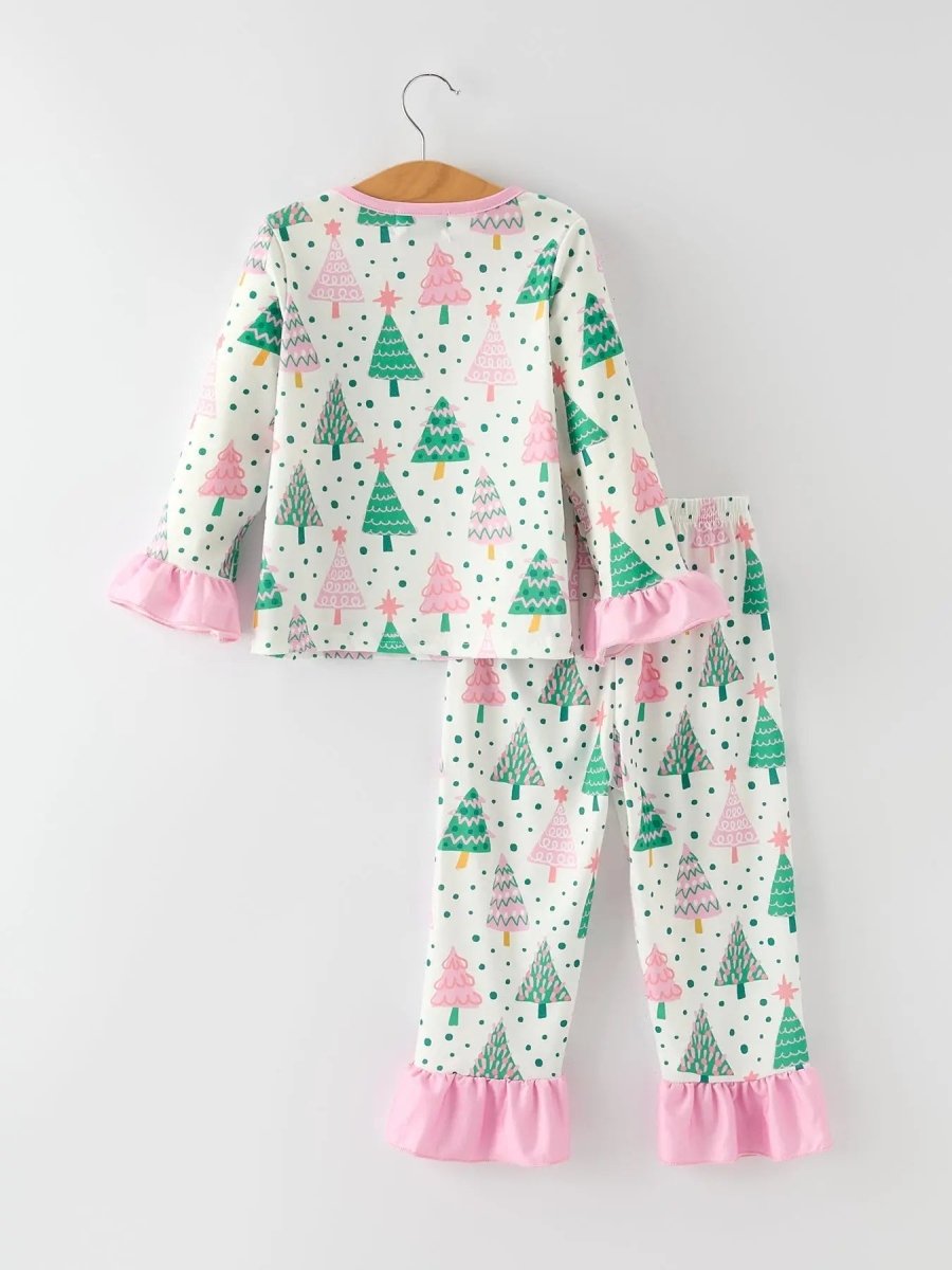 Rylee Faith Designs Christmas Tree Ruffles Girls Pajamas Cozy Holiday Sleepwear - Everetts Place Boutique - 