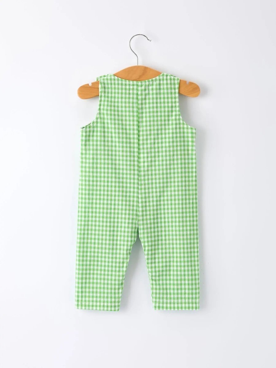Rylee Faith Designs Christmas Tree Smocked Baby Romper Soft Green Plaid - Everetts Place Boutique - 
