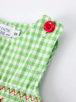 Rylee Faith Designs Christmas Tree Smocked Baby Romper Soft Green Plaid - Everetts Place Boutique - 