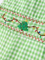 Rylee Faith Designs Christmas Tree Smocked Baby Romper Soft Green Plaid - Everetts Place Boutique - 