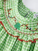 Rylee Faith Designs Christmas Tree Smocked Dress For Girls With Green Plaid - 