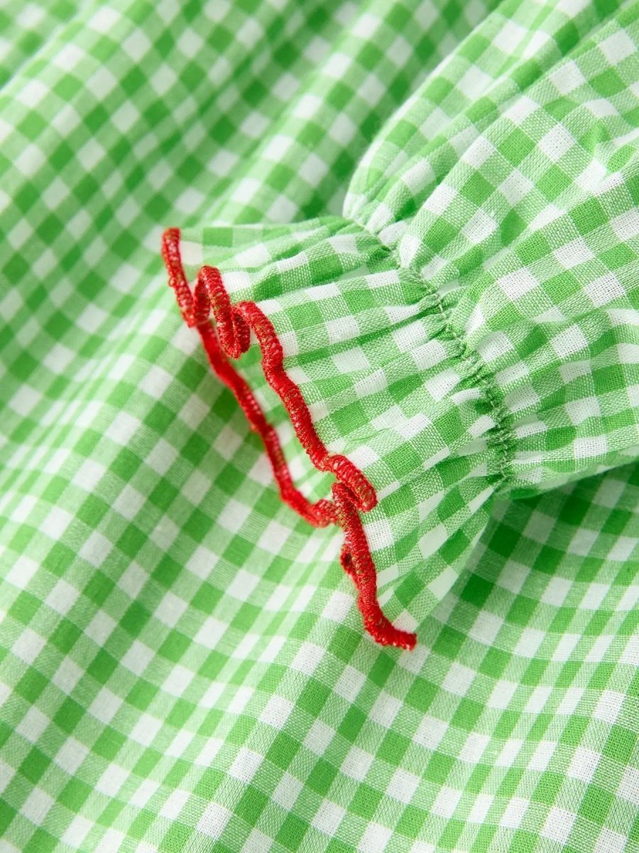 Rylee Faith Designs Christmas Tree Smocked Dress For Girls With Green Plaid - 