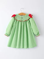 Rylee Faith Designs Christmas Tree Smocked Dress For Girls With Green Plaid - 