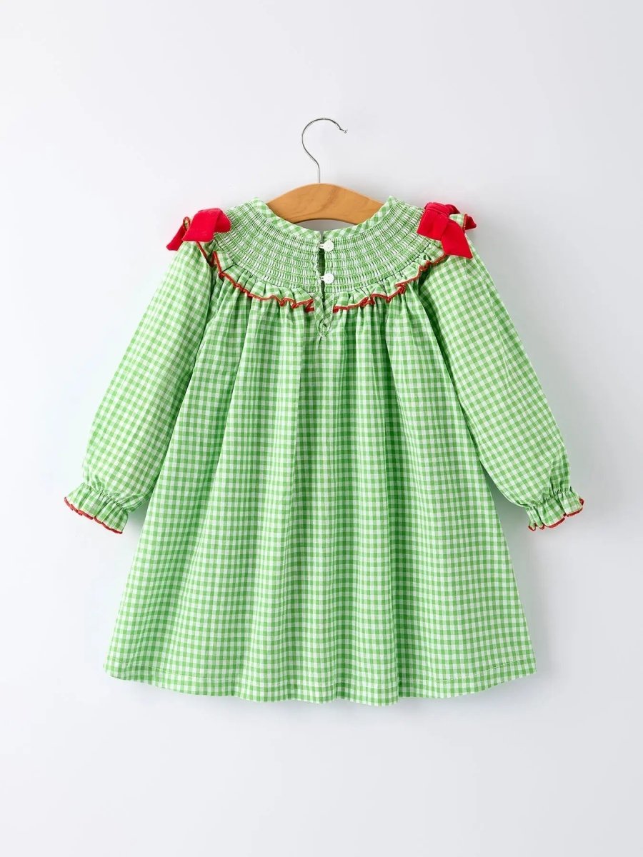 Rylee Faith Designs Christmas Tree Smocked Dress For Girls With Green Plaid - 