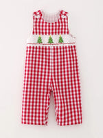Rylee Faith Designs Christmas Tree Smocking Embroidered Boys Romper Outfit - Everetts Place Boutique - 