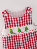Rylee Faith Designs Christmas Tree Smocking Embroidered Boys Romper Outfit - Everetts Place Boutique - 