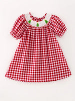 Rylee Faith Designs Christmas Tree Smocking Embroidered Dress For Girls - Everetts Place Boutique - 