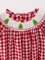 Rylee Faith Designs Christmas Tree Smocking Embroidered Girls Holiday Romper - Everetts Place Boutique - 