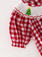 Rylee Faith Designs Christmas Tree Smocking Embroidered Girls Holiday Romper - Everetts Place Boutique - 