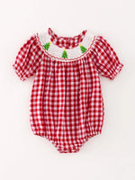Rylee Faith Designs Christmas Tree Smocking Embroidered Girls Holiday Romper - Everetts Place Boutique - 