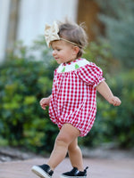 Rylee Faith Designs Christmas Tree Smocking Embroidered Girls Holiday Romper - Everetts Place Boutique - 