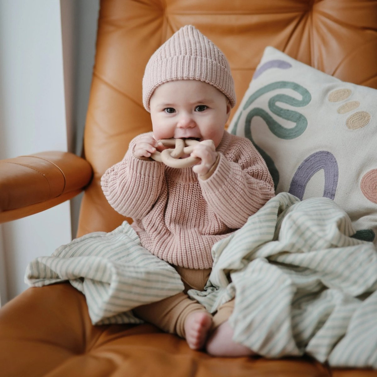 Mushie Chunky Knit Beanie Made with Organic Cotton for Babies Cozy and Stylish - 
