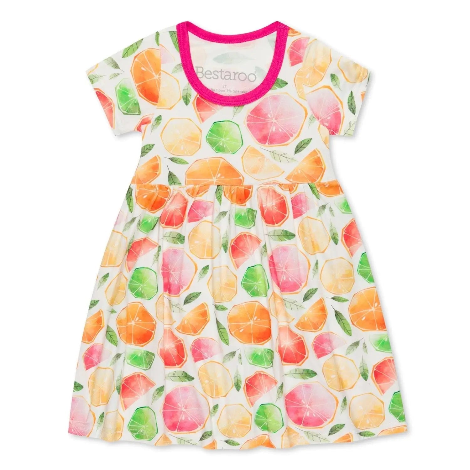 Bestaroo Citrus Print Twirl Dress For Girls Bamboo Spandex Fabric Short Sleeves - 