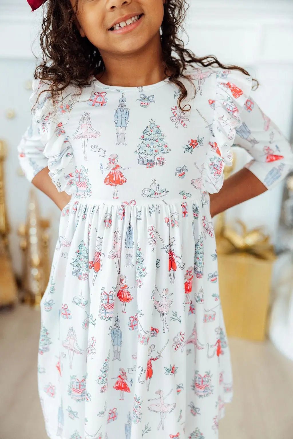 Mila & Rose ® Clara's Christmas 3/4 Sleeve Ruffle Twirl Dress - 