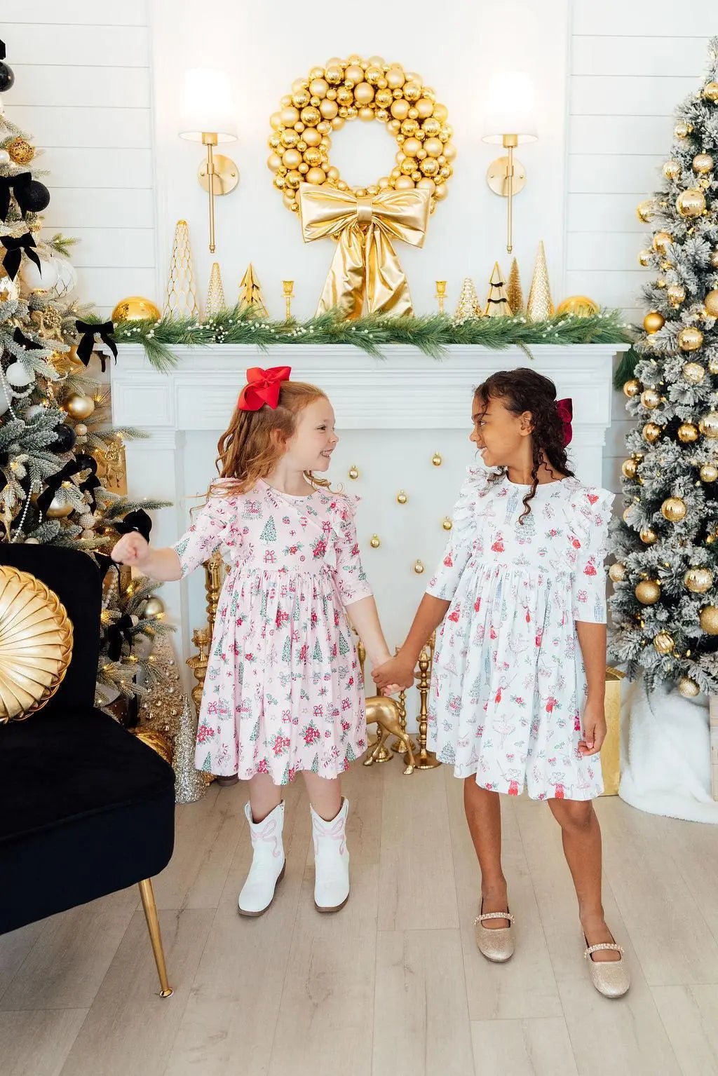 Mila & Rose ® Clara's Christmas 3/4 Sleeve Ruffle Twirl Dress - 