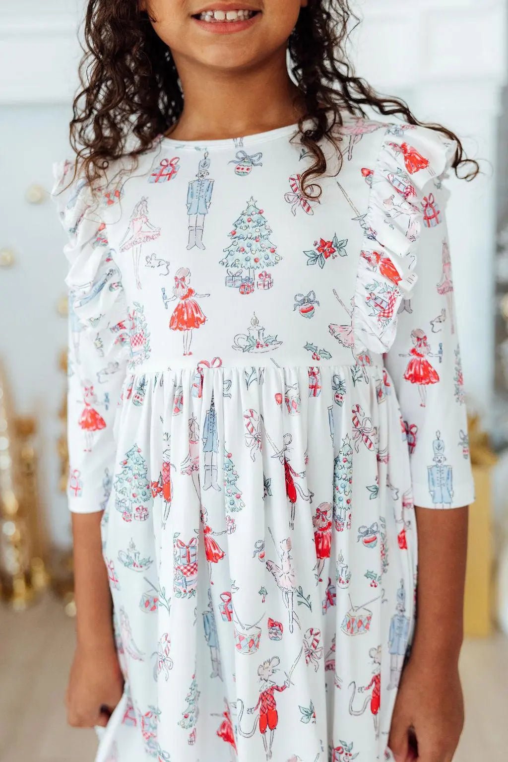 Mila & Rose ® Clara's Christmas 3/4 Sleeve Ruffle Twirl Dress - 