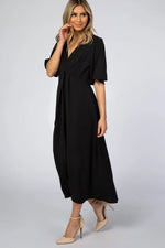 PinkBlush Classic Black Midi Wrap Dress with Open Sleeves for Elegant Women - 