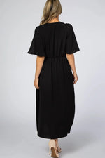 PinkBlush Classic Black Midi Wrap Dress with Open Sleeves for Elegant Women - 