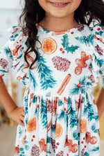 Mila & Rose ® Classic Christmas Three Quarter Sleeve Ruffle Twirl Dress For Girls - 