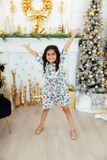 Mila & Rose ® Classic Christmas Three Quarter Sleeve Ruffle Twirl Dress For Girls - 