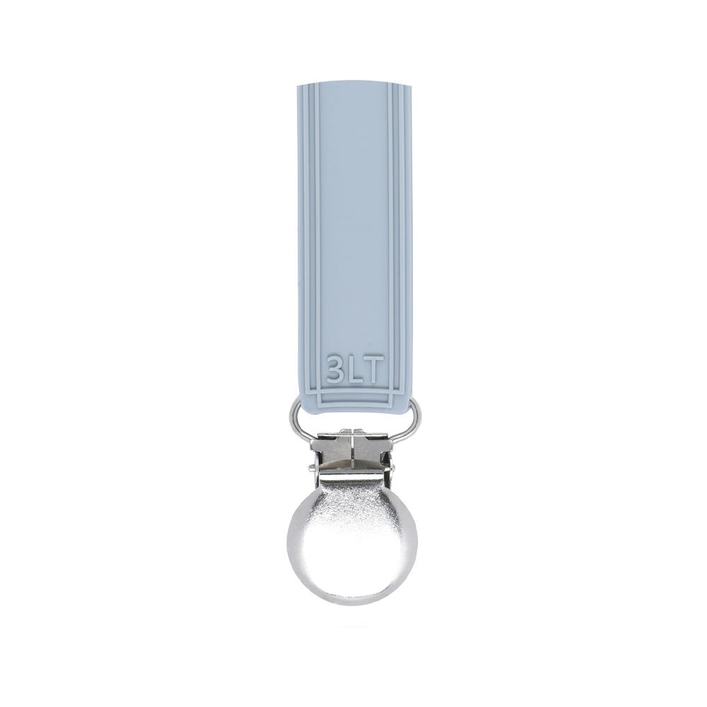 Three Little Tots Classic Glacier Blue Gray All Silicone One Piece Pacifier Clip - 