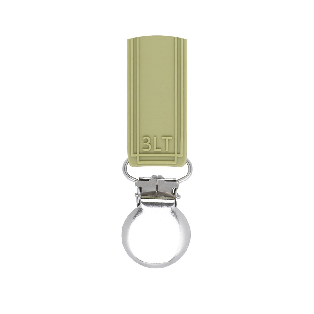 Three Little Tots Classic Olive Green All Silicone One Piece Pacifier Clip - 