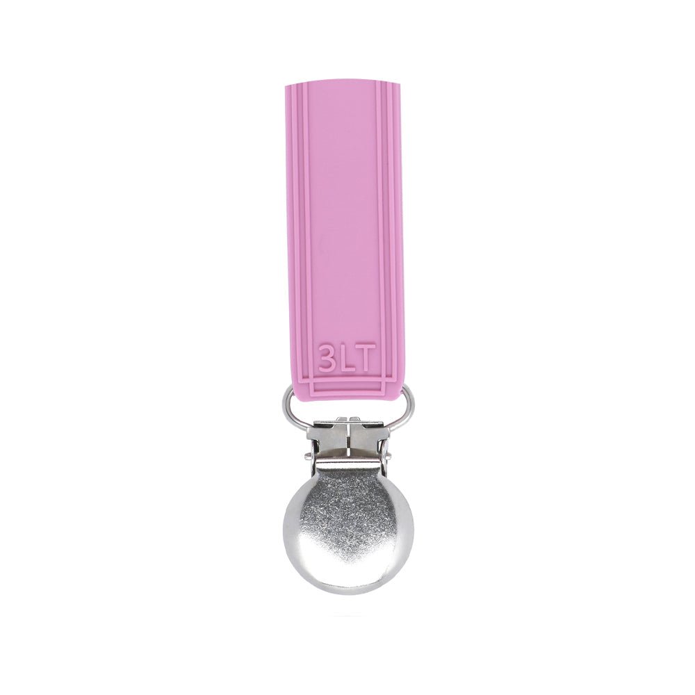 Three Little Tots Classic Rose Pink All Silicone One Piece Pacifier Clip - 