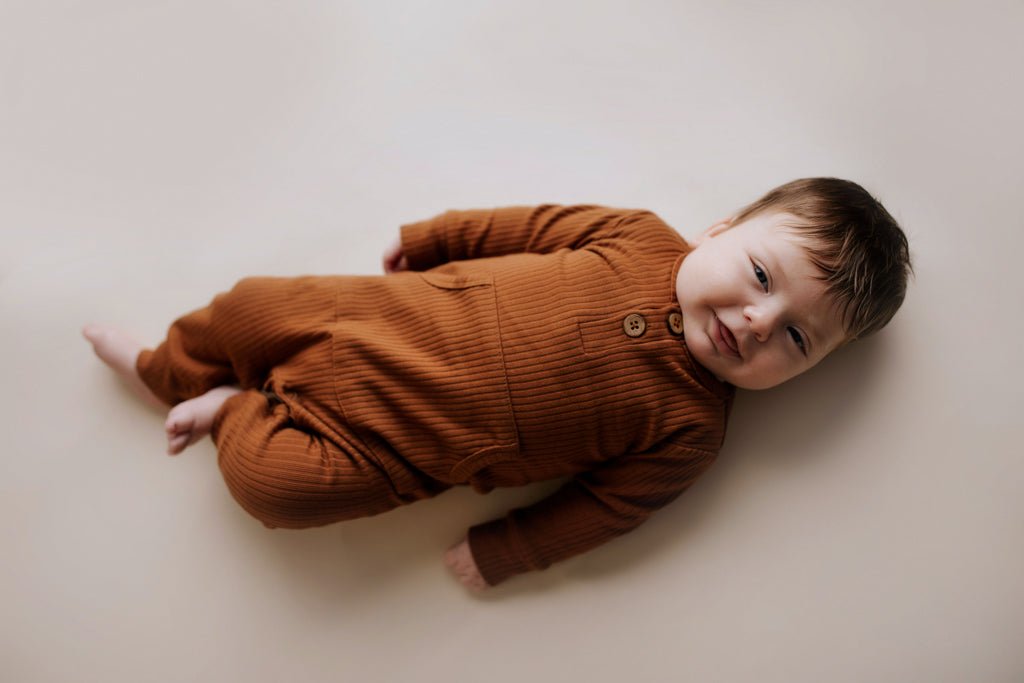 Three Little Tots Clay Baby Ribbed Playsuit with pockets - 