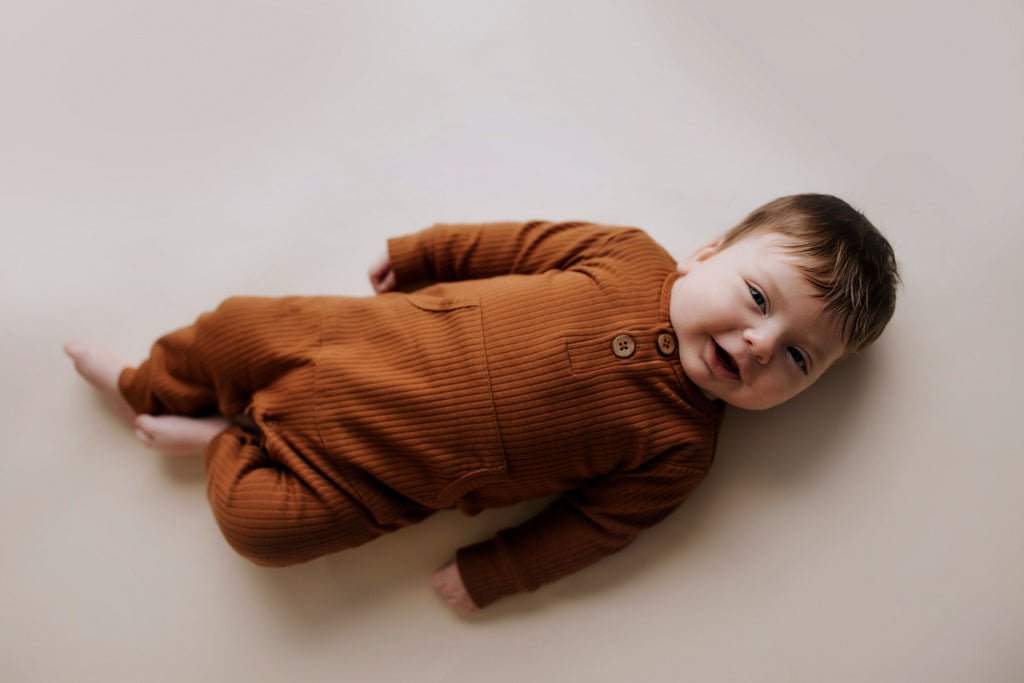 Three Little Tots Clay Baby Ribbed Playsuit with pockets - 