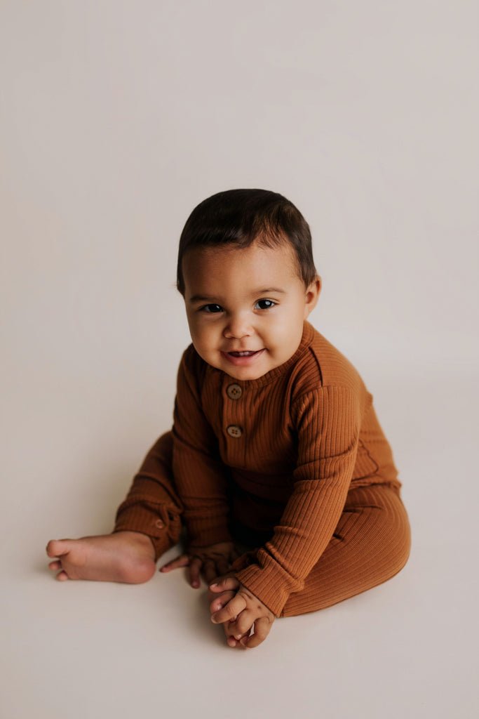 Three Little Tots Clay Baby Ribbed Playsuit with pockets - 