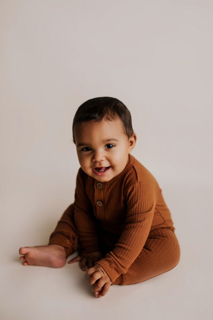 Three Little Tots Clay Baby Ribbed Playsuit with pockets - 