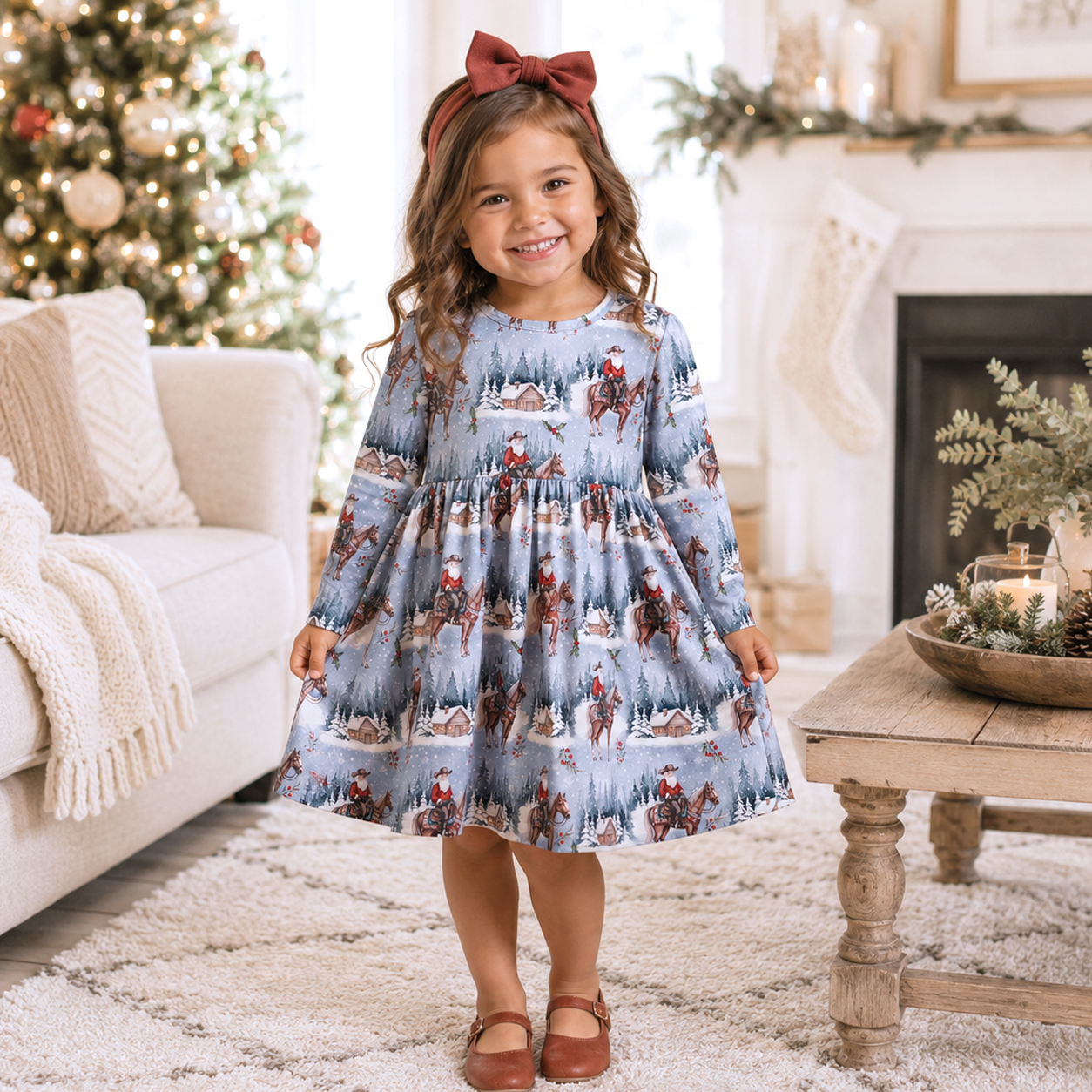 Cowgirl Christmas Girls Dress – Soft Bamboo Holiday Style by Tesa Babe (view 1 of 2)