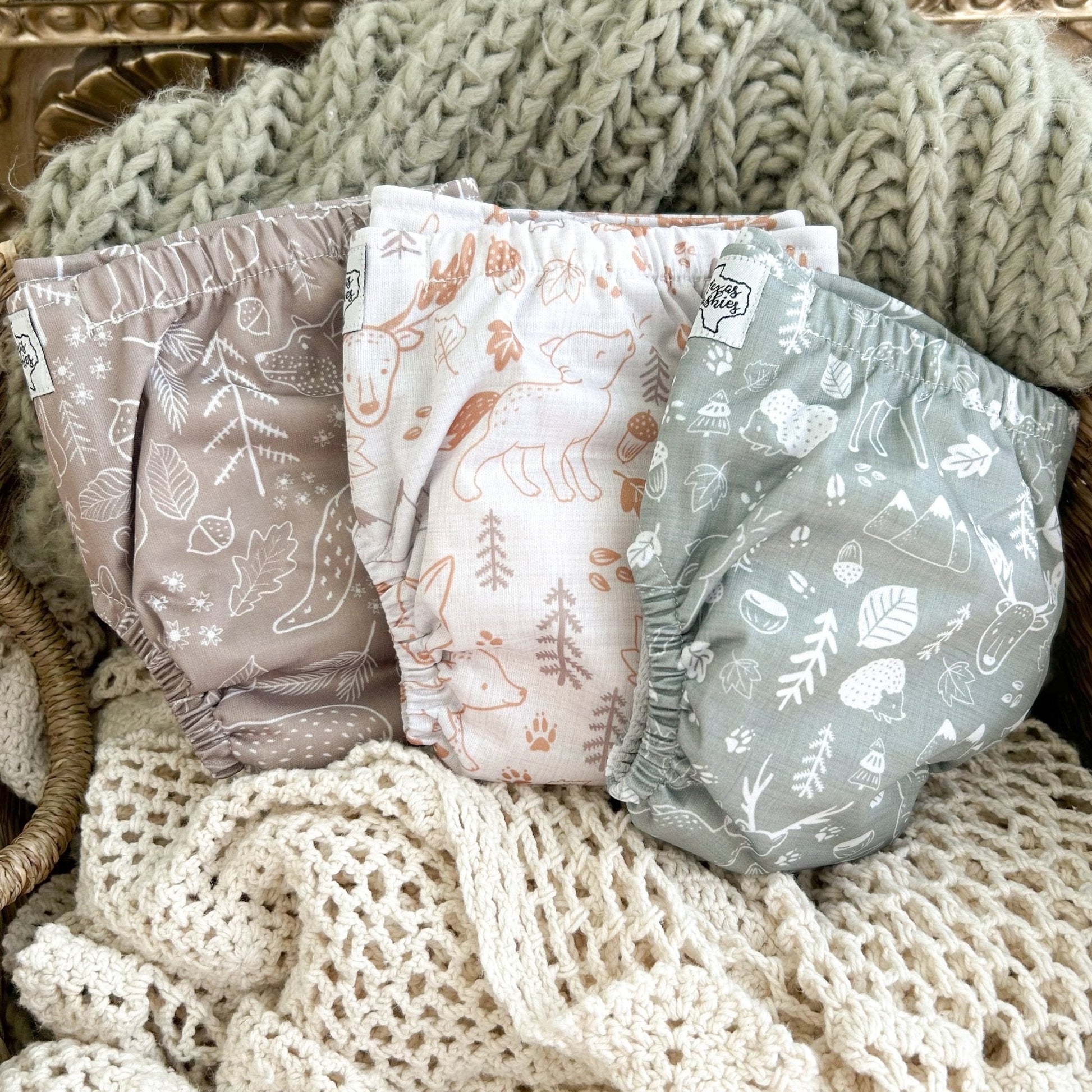 Cloth Diaper Quick Starter Kit with Three Absorbent Diapers and Inserts Texas Tushies