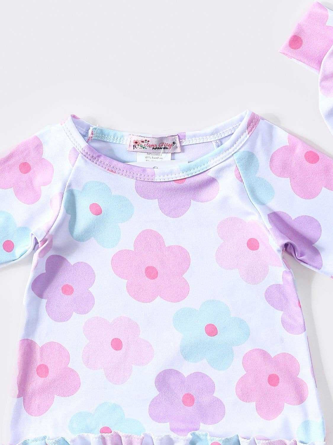 Clover Cottage Purple Daisy Baby Gown for Newborns with Matching Headband Clover Cottage
