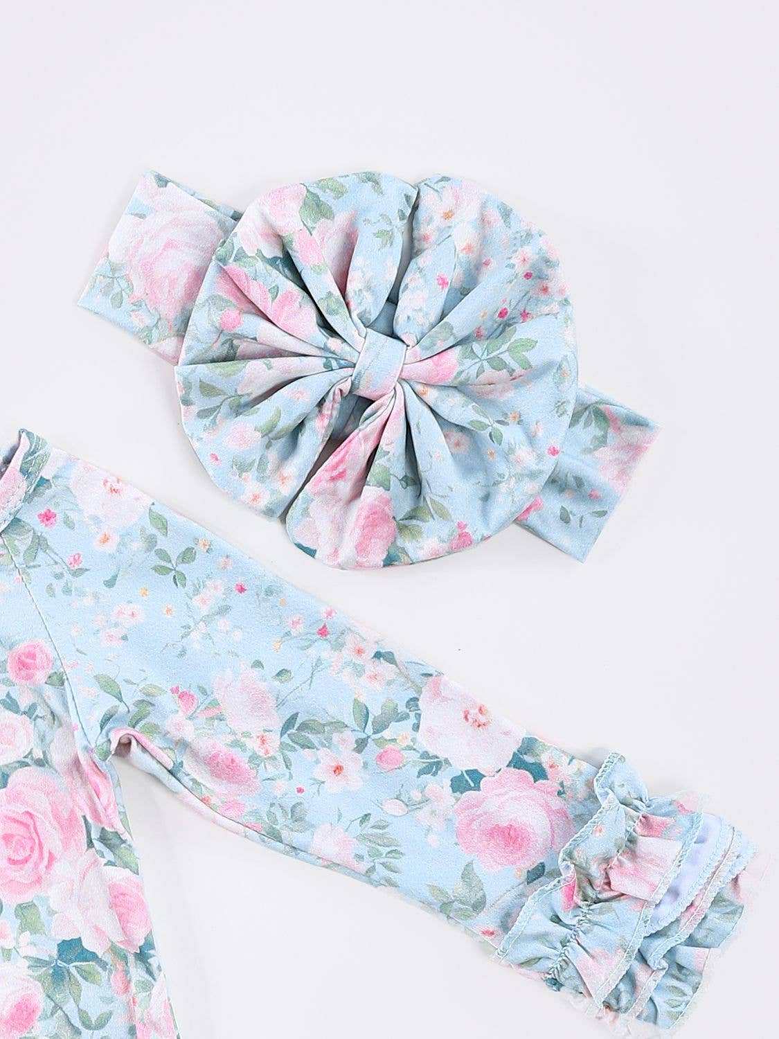 Clover Cottage Rosebud Mint Baby Gown and Headband Set for Newborns to 3 Months Clover Cottage