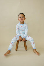 Two-piece pajama set with a top and pants in the Coastal Cutie print