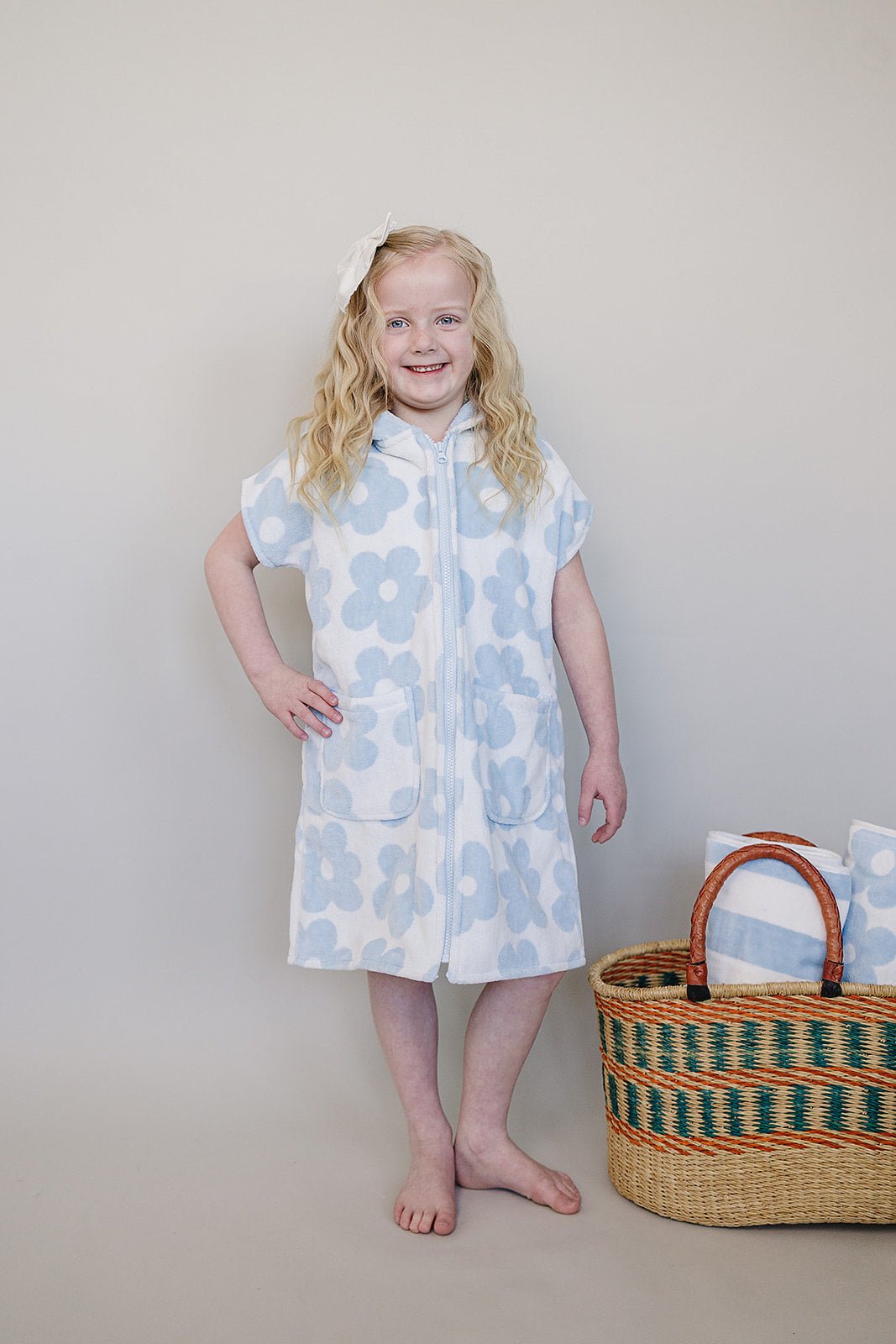 Mebie Baby Coastal Floral Zip - Up Organic Cotton Beach Poncho - 
