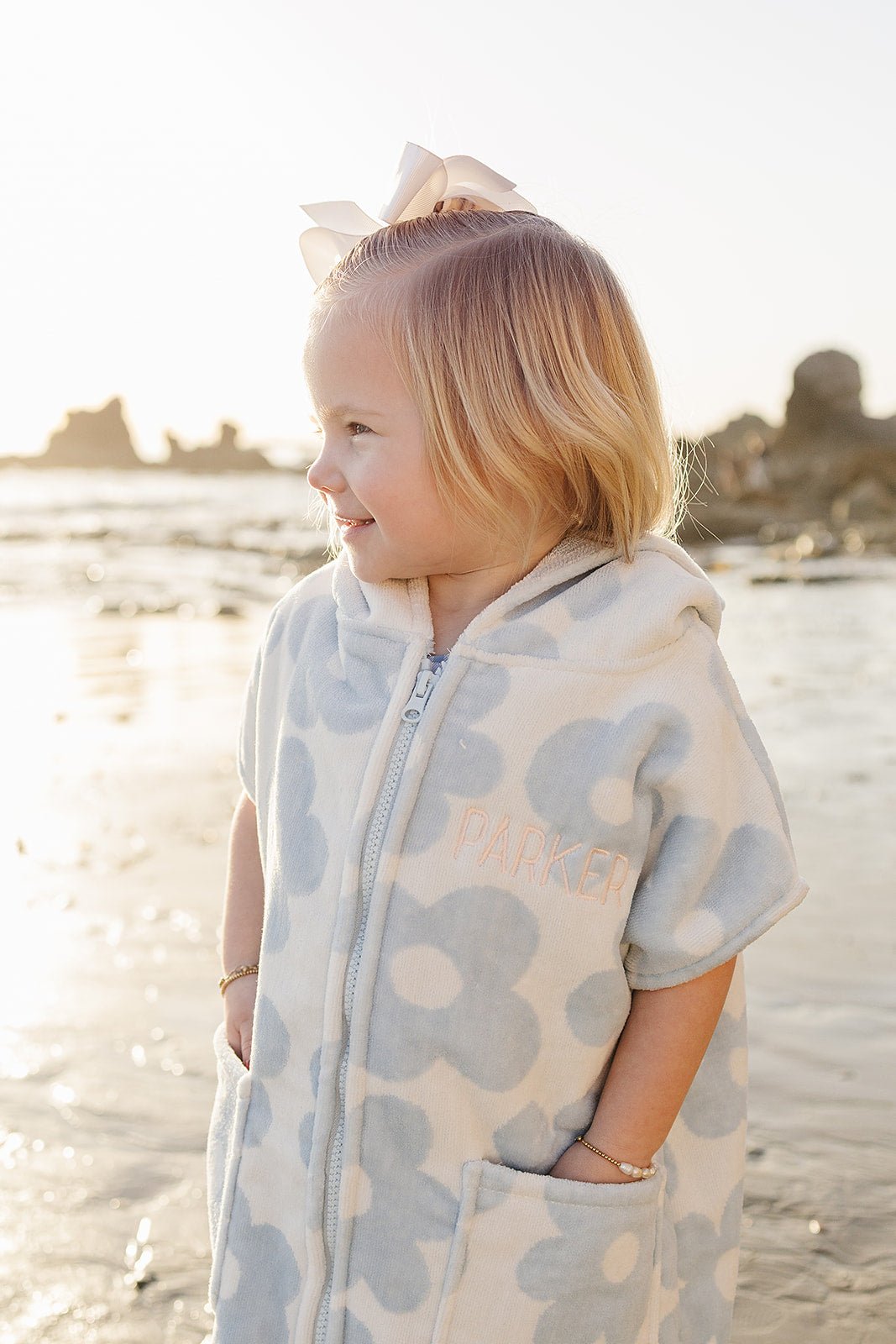 Mebie Baby Coastal Floral Zip - Up Organic Cotton Beach Poncho - 