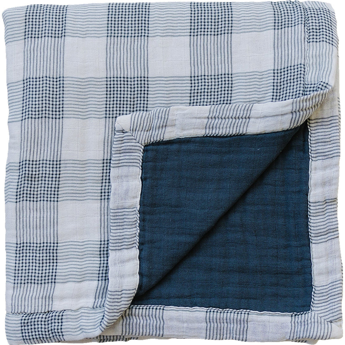 Coastal Plaid + Navy Muslin Quilt - Blue, Textile, Linens, Plaid, Tartan | Everetts Place