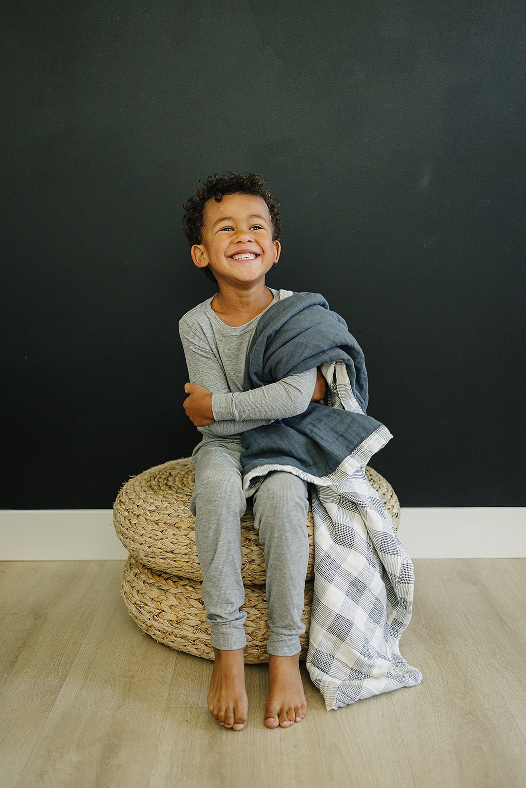 Mebie Baby Coastal Plaid + Navy Muslin Quilt - 