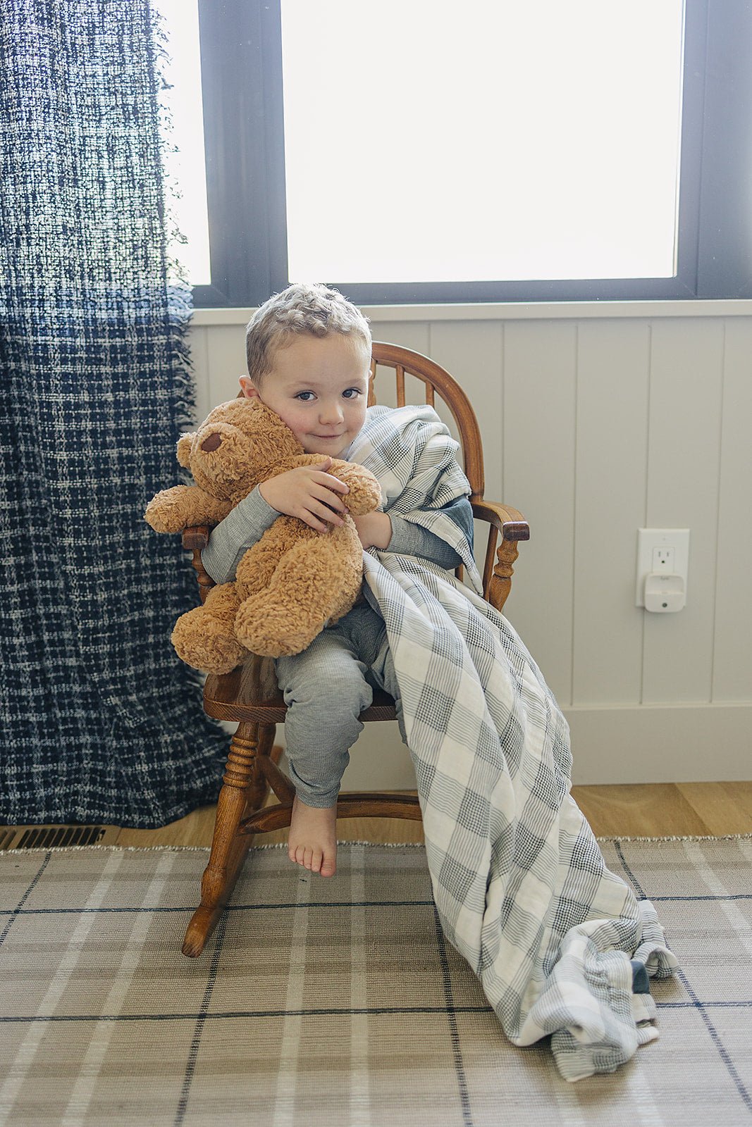 Mebie Baby Coastal Plaid + Navy Muslin Quilt - 