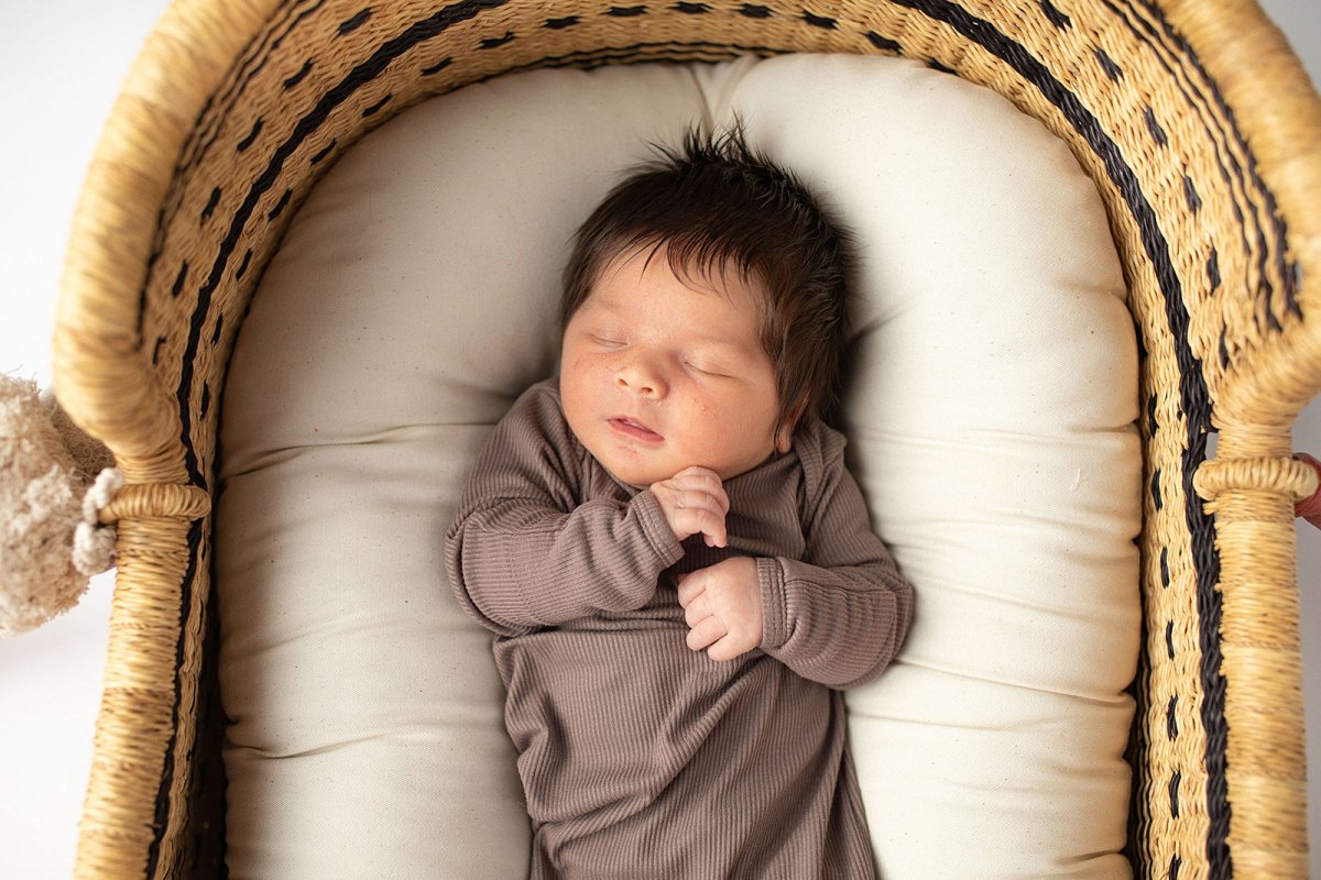 Three Little Tots Cocoa Brown Ribbed Knotted Newborn Baby Gown - 