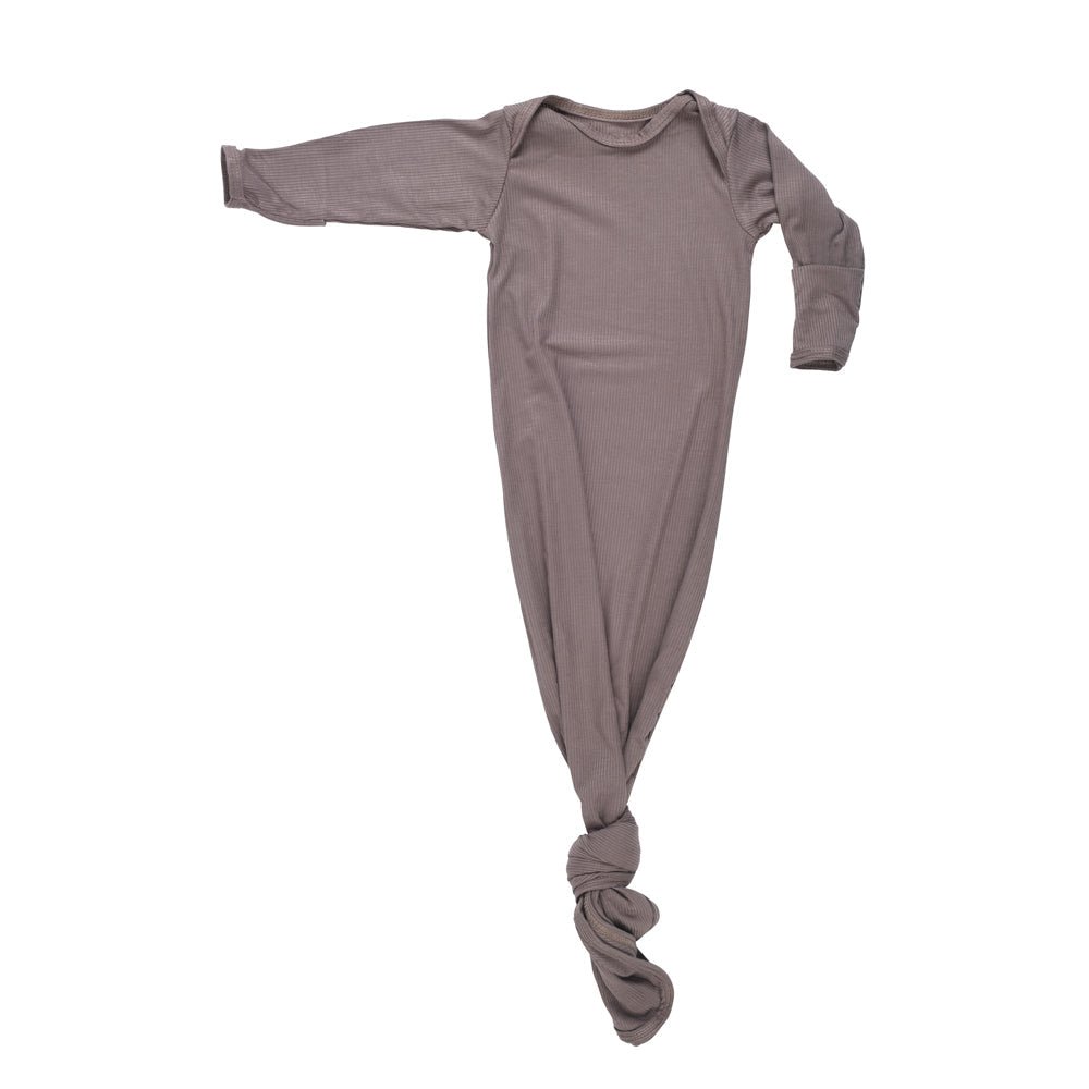 Three Little Tots Cocoa Brown Ribbed Knotted Newborn Baby Gown - 