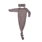 Three Little Tots Cocoa Brown Ribbed Knotted Newborn Baby Gown - 