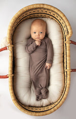 Three Little Tots Cocoa Brown Ribbed Knotted Newborn Baby Gown - 