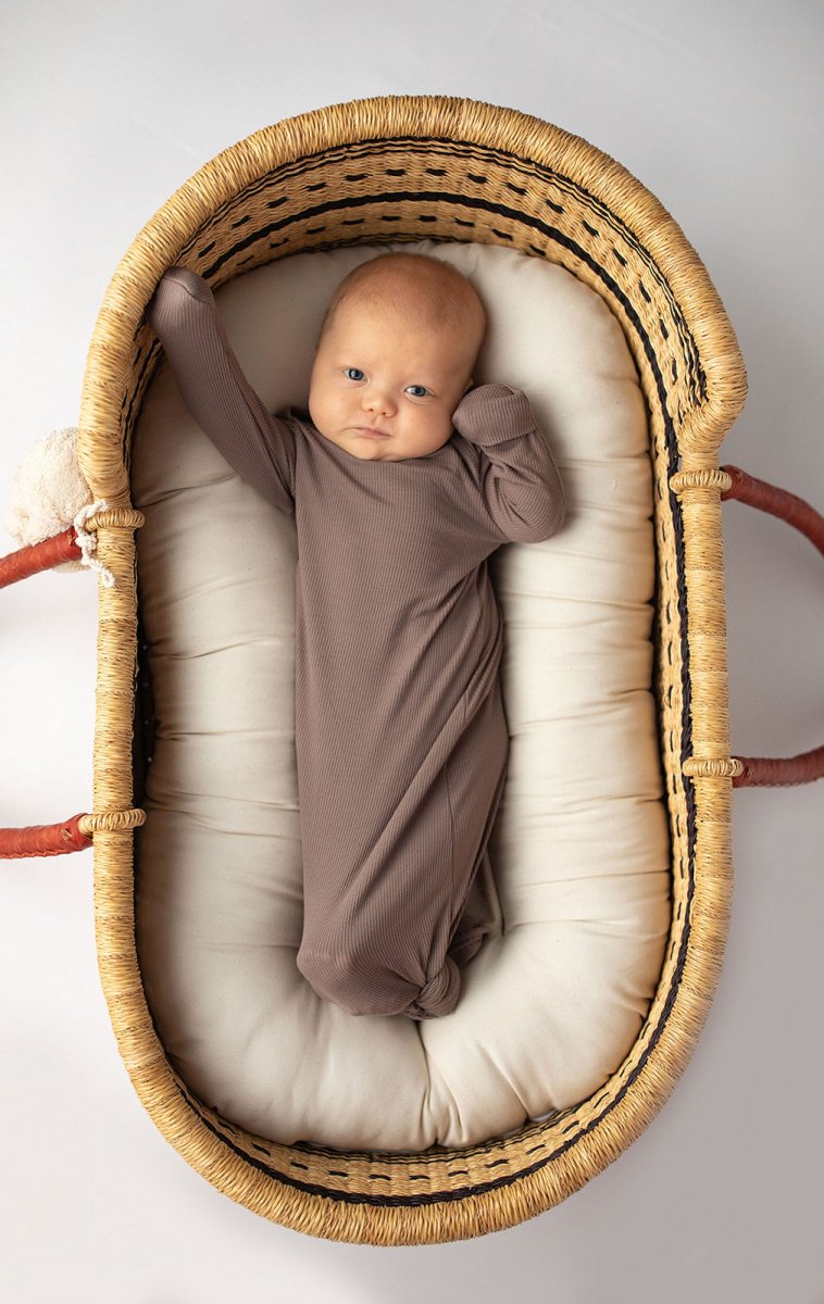 Three Little Tots Cocoa Brown Ribbed Knotted Newborn Baby Gown - 