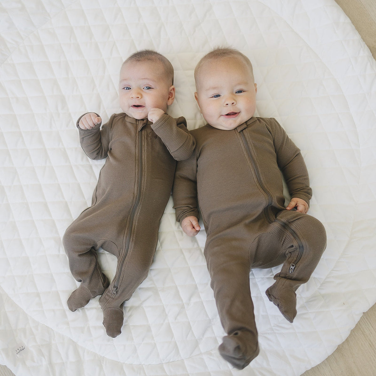 Mebie Baby Cocoa Organic Cotton Ribbed Footed Baby Pajamas With Two Way Zipper - 