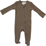 Mebie Baby Cocoa Organic Cotton Ribbed Footed Baby Pajamas With Two Way Zipper - 