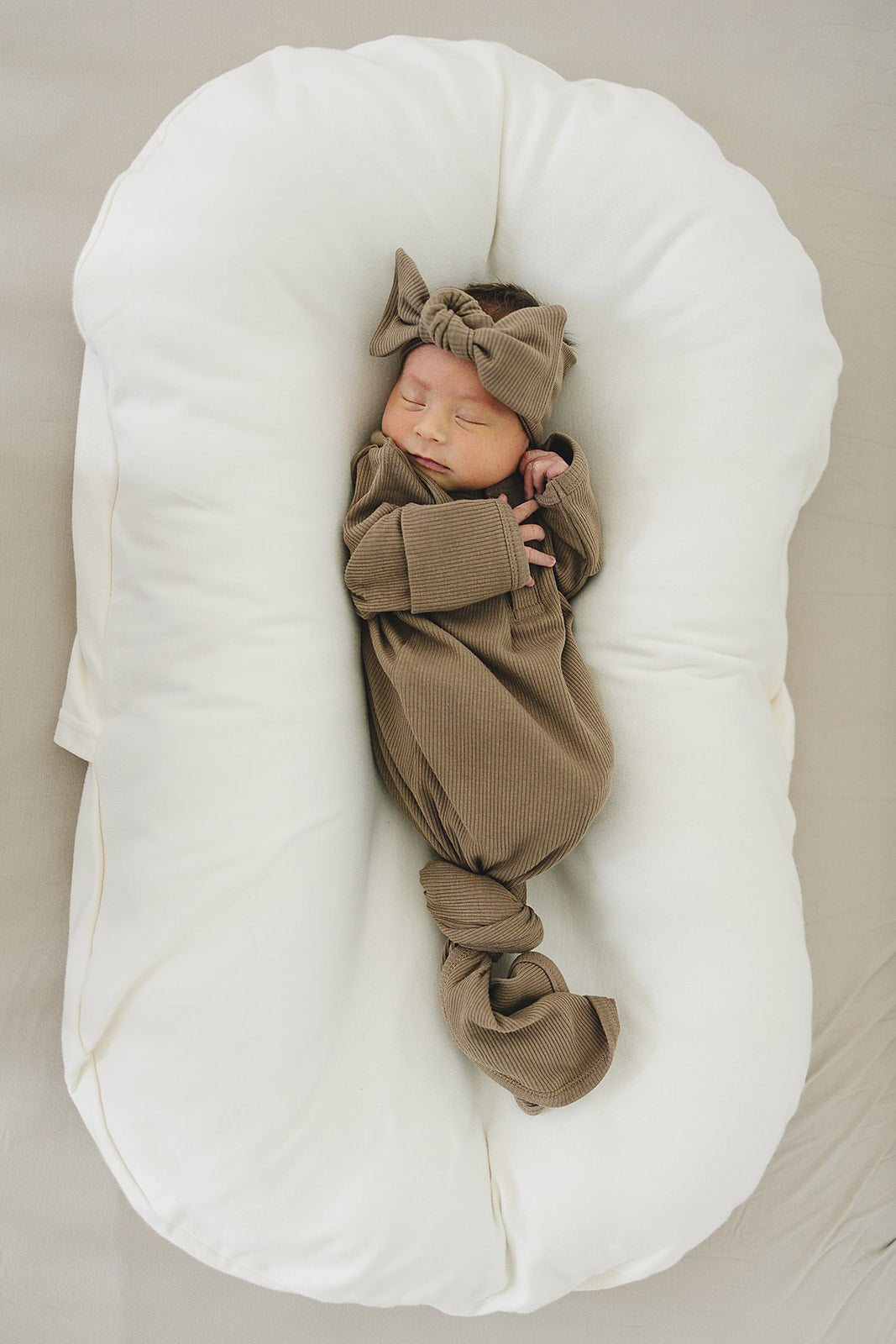 Mebie Baby Cocoa Organic Cotton Ribbed Knot Gown For Newborns And Babies - 